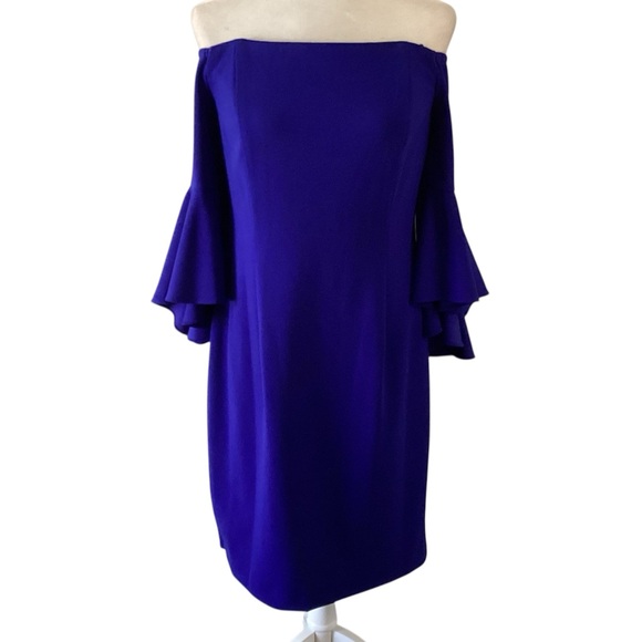 Calvin Klein Off Shoulder Ruffle Sleeve Sheath Dress 12 - Picture 4 of 12